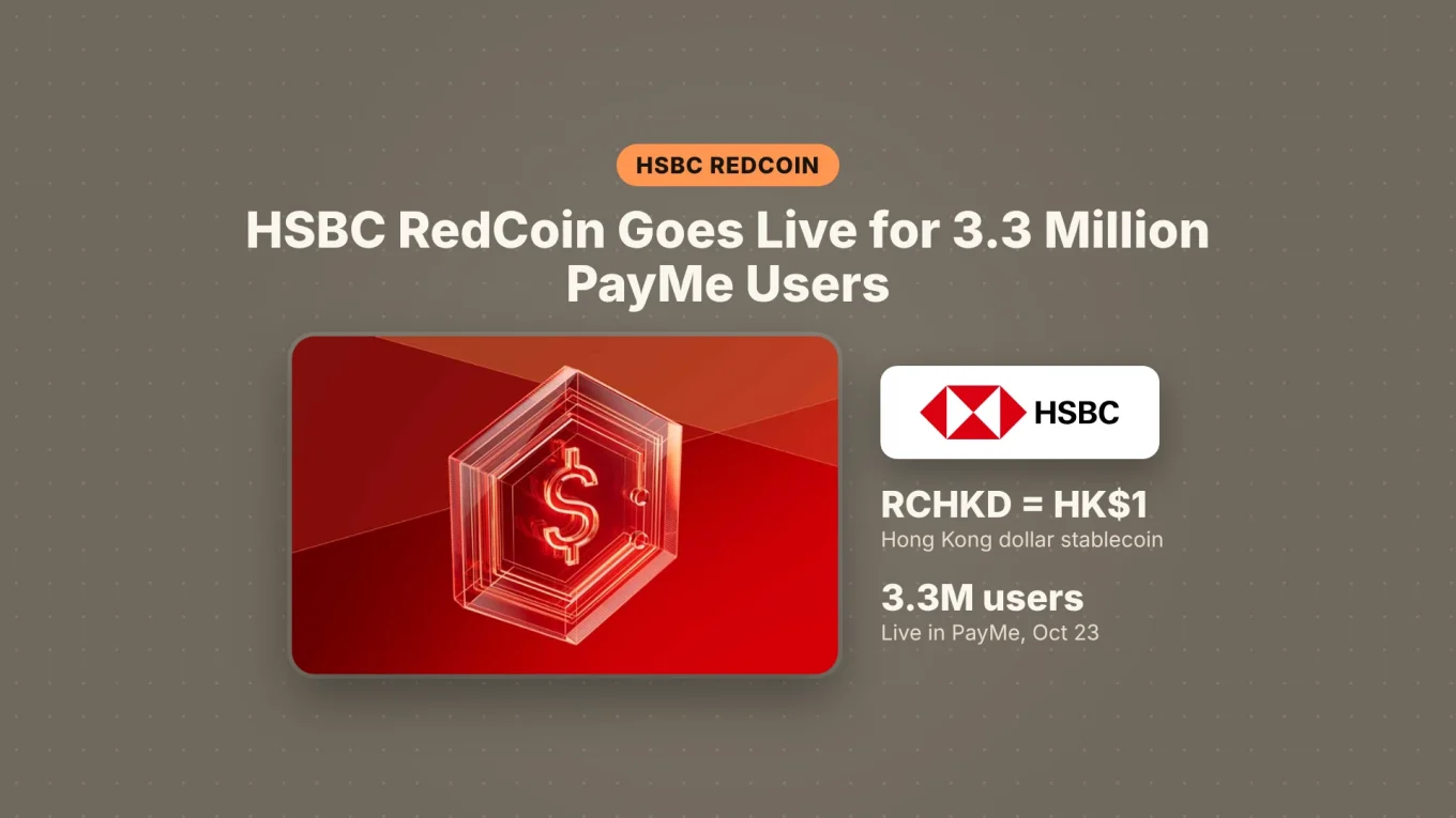 HSBC RedCoin Goes Live for 3.3 Million PayMe Users: HSBC's RedCoin artwork next to the HSBC logo, RCHKD equals HK$1