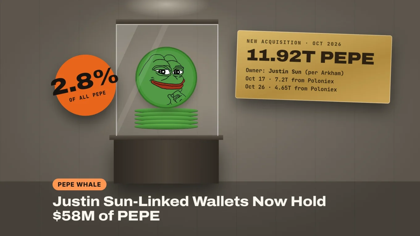 PEPE whale Justin Sun: wallets linked to Justin Sun hold 11.92 trillion PEPE, about 2.8% of the supply